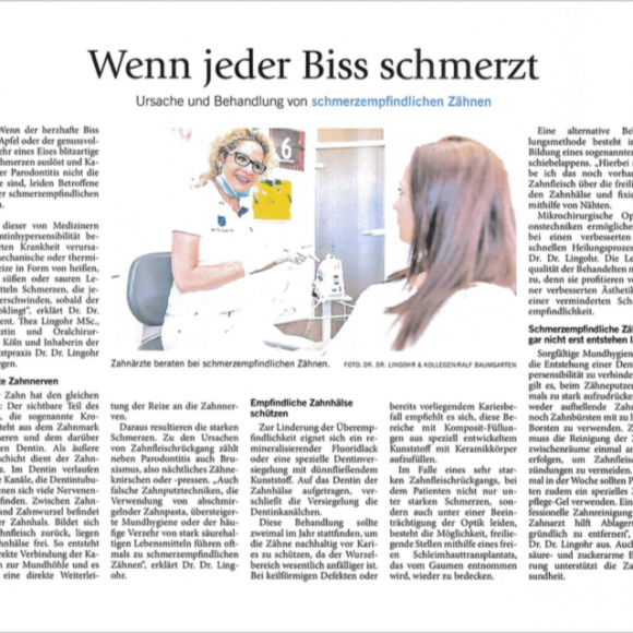 Zahnärztin Dr. Lingohr in Köln – „Wenn jeder Biss schmerzt“ Zahnärztin Dr. Lingohr in Köln – „Wenn jeder Biss schmerzt“